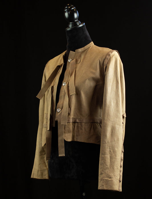 Chloé Tan Suede Leather Jacket With Tie Details Small/Medium