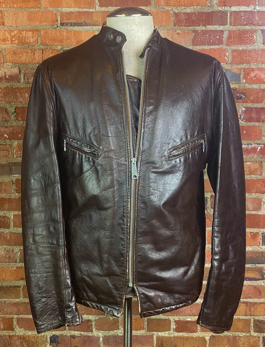 Men's Vintage 70's Perfecto Schott Brothers Leather Jacket Cafe Racer Brown Size 44- Medium/Large