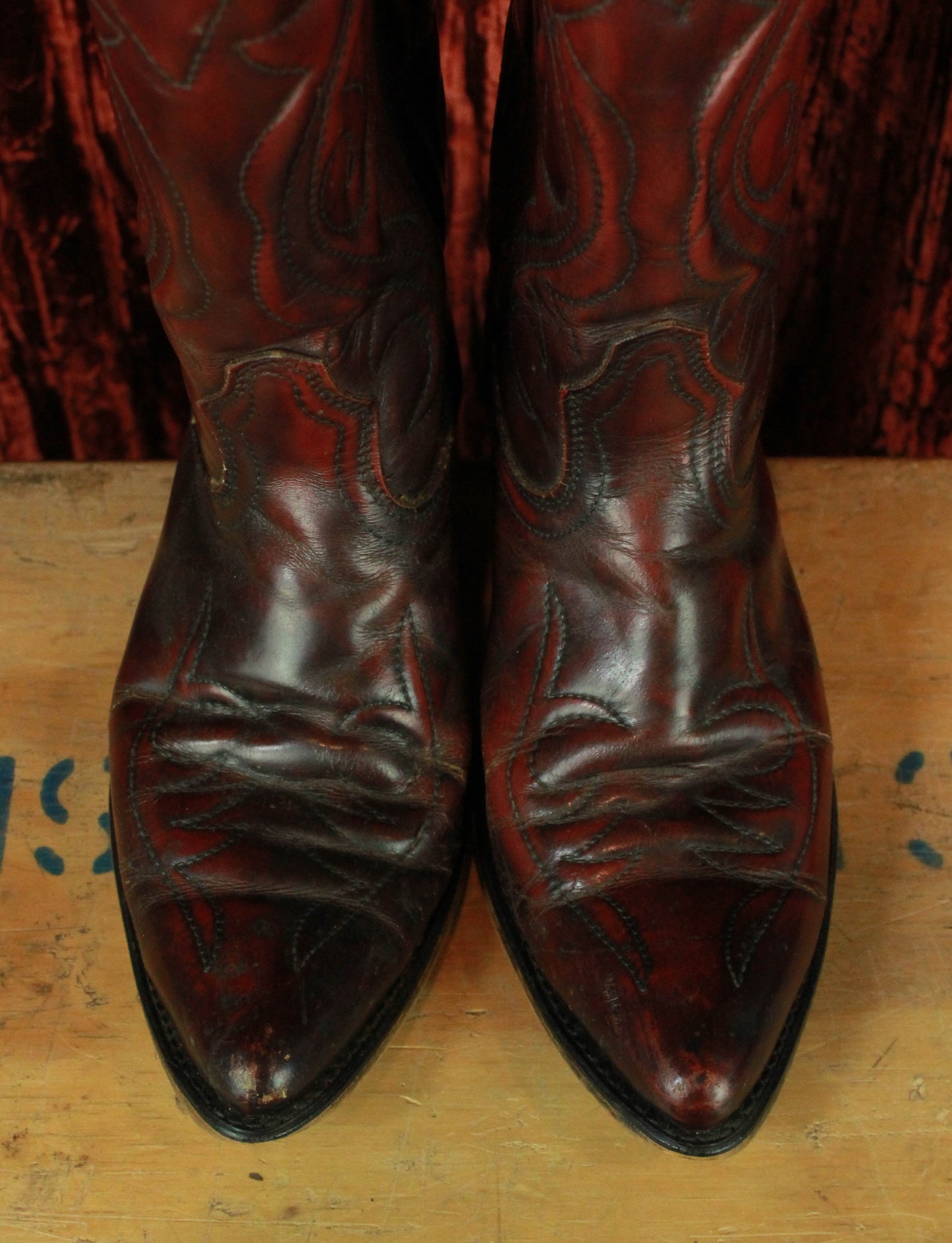Men's Vintage Acme Burgundy Leather Cowboy Boots - 9