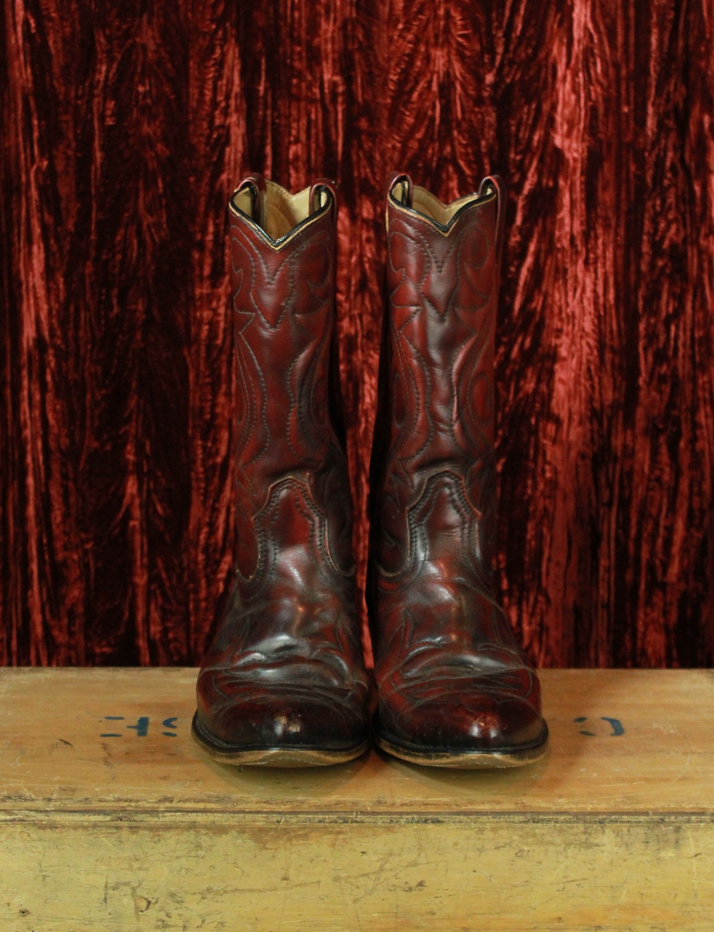 Men's Vintage Acme Burgundy Leather Cowboy Boots - 9