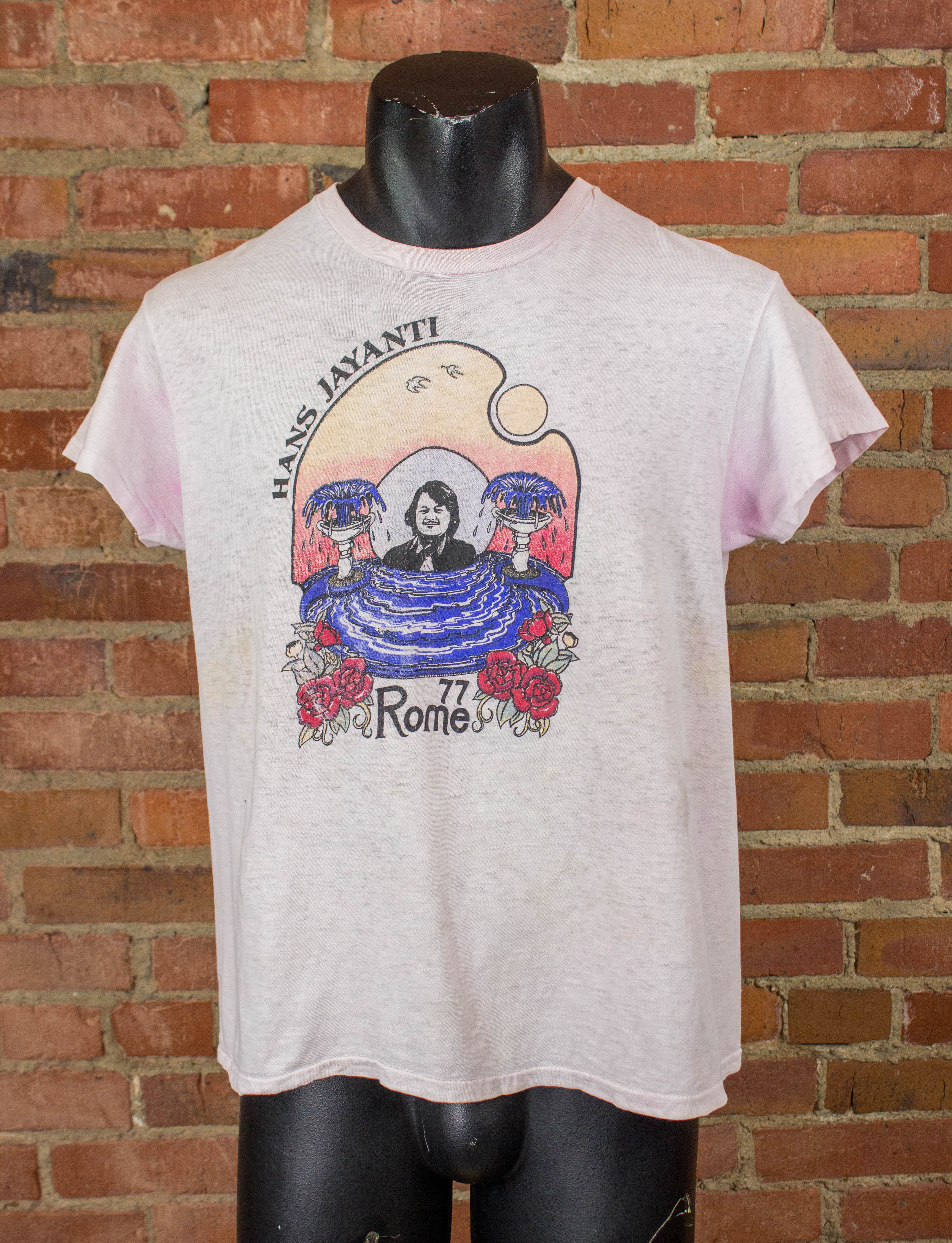 Vintage 1977 Hans Jayanti Rome Pink Guru Event Graphic T Shirt