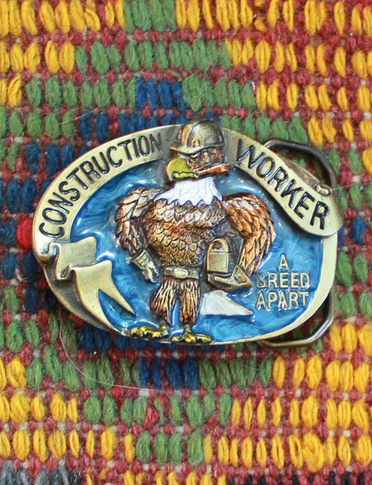 Vintage 1988 Construction Worker A Breed Apart Belt Buckle Eagle Brass Resin 2.75" x 2"