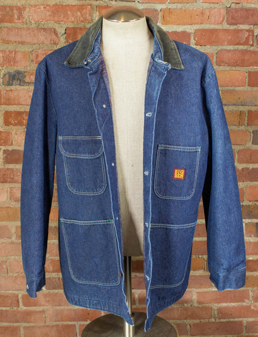 Vintage 70s Big Ben Blanket Lined Dark Wash Denim Chore Jacket With Corduroy Collar Unisex XL