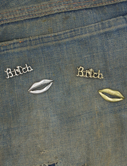 Vintage 70s Bitch and Lips Pins