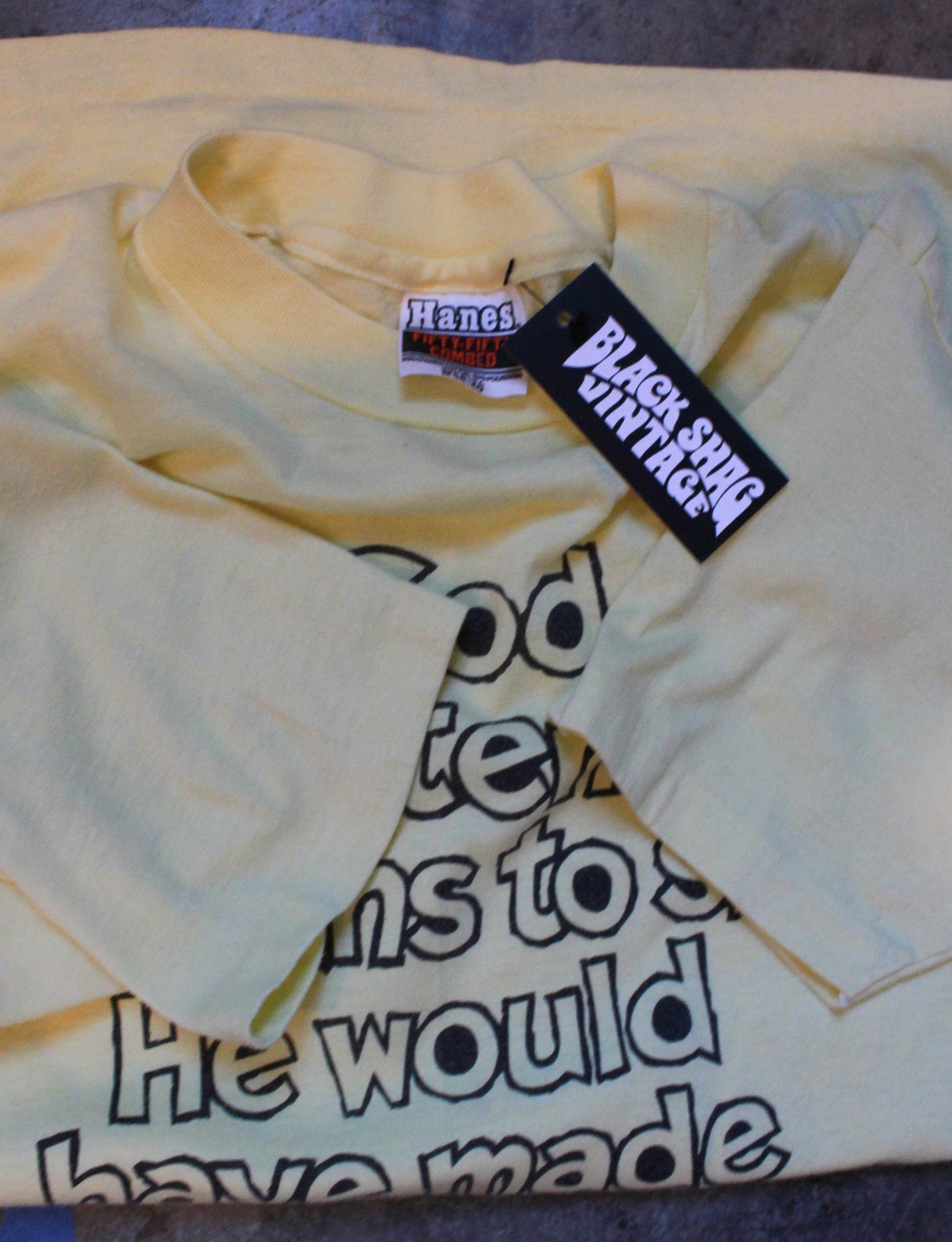 Vintage 80's If God Had Intended Texans To Ski...Graphic T Shirt Yellow Unisex Small