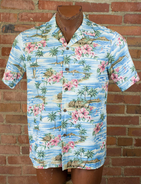 Vintage 80s RJC LTD Blue and Pink Floral Hawaiian Shirt Unisex