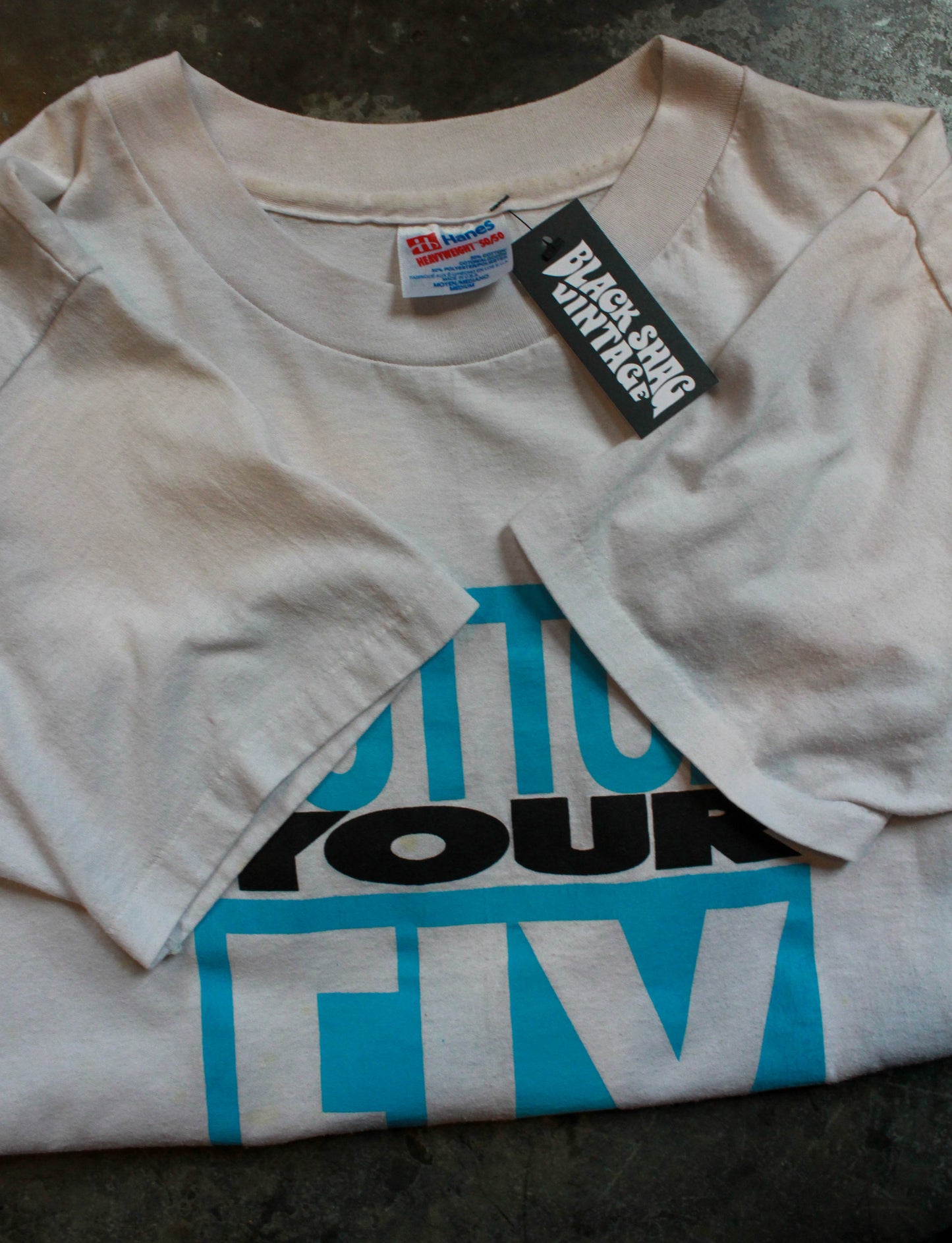 Vintage 90's Levi's 501 Graphic T Shirt Button Your Fly White Unisex Medium