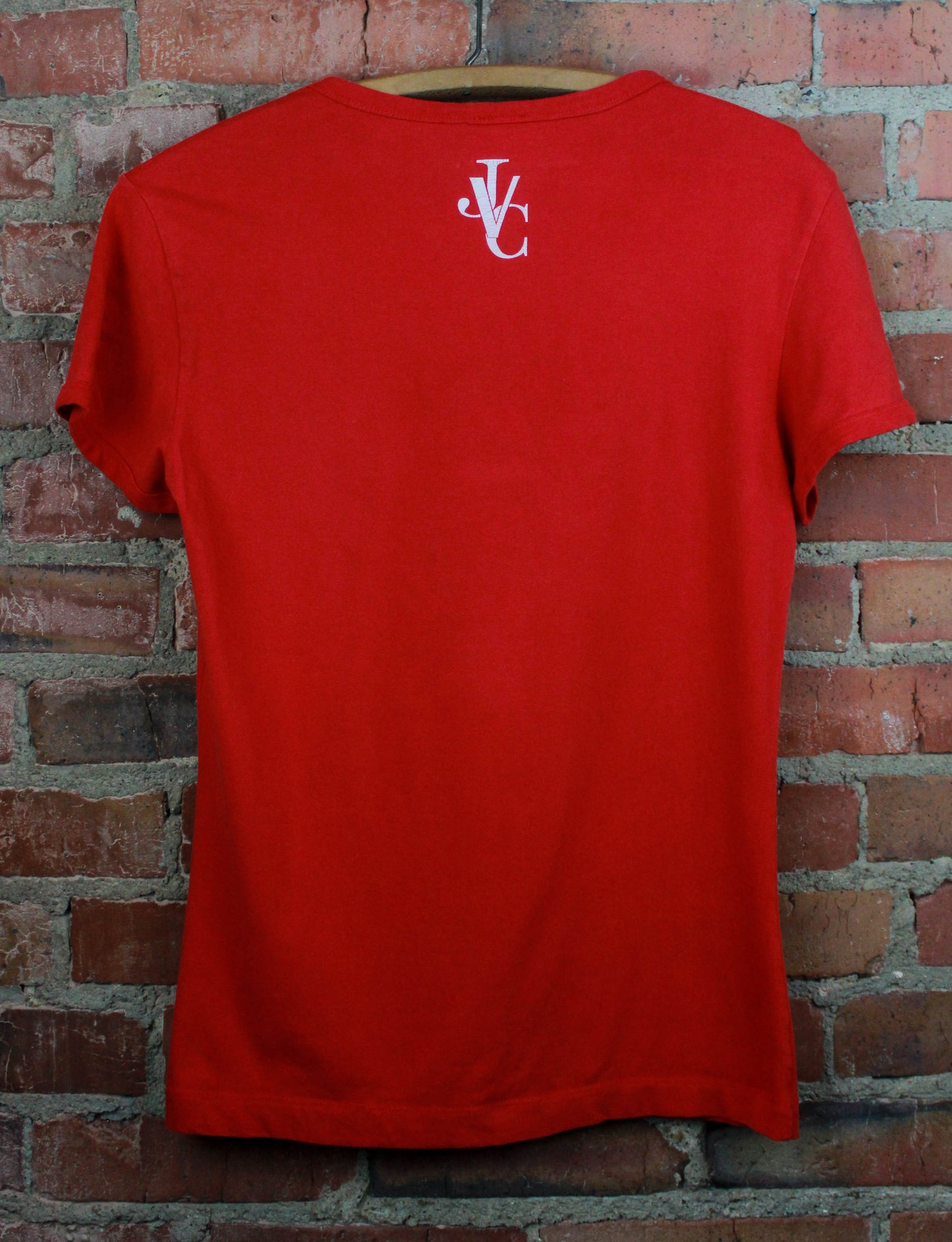 Vintage 90's Versace Jeans Graphic T Shirt Italian Couture Red Unisex Small