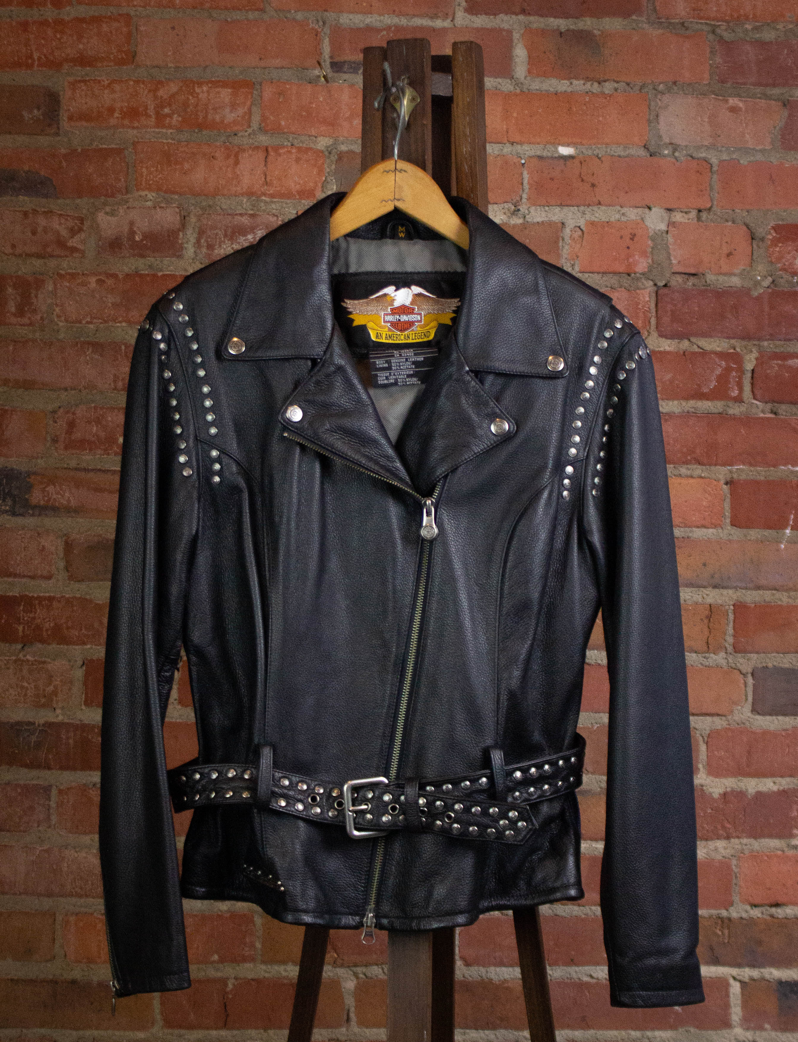 Vintage 90s Harley Davidson Women's Studded Black Leather Jacket