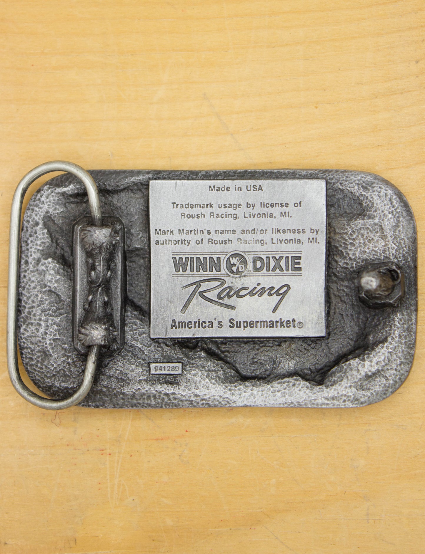 Vintage 90s Mark Martin Winn Dixie Racing Silver and Red Belt Buckle