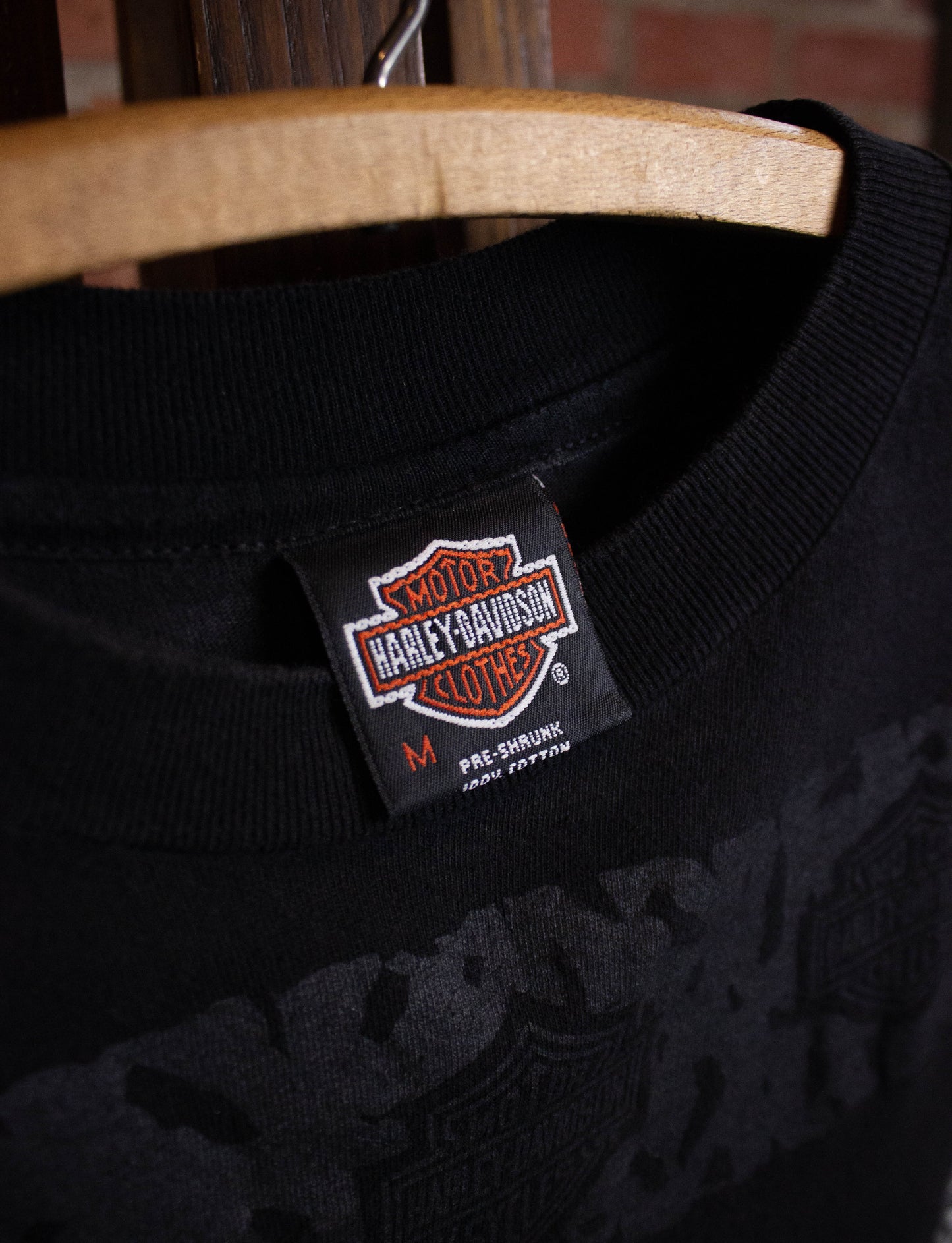 Vintage Harley Davidson 1992 90th Anniversary All Over Print Graphic T Shirt Black Medium