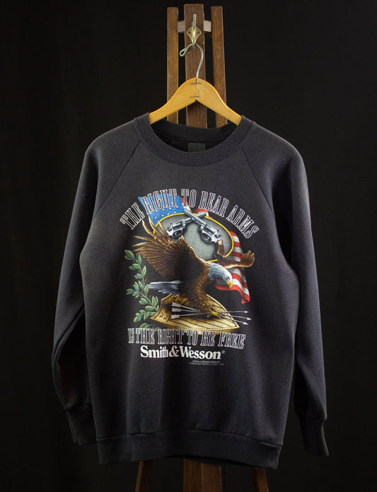 Vintage Smith & Wesson 3D Emblem Graphic Crewneck Sweatshirt 1992 The Right To Bear Arms Is The Right To Be Free Faded Black Medium