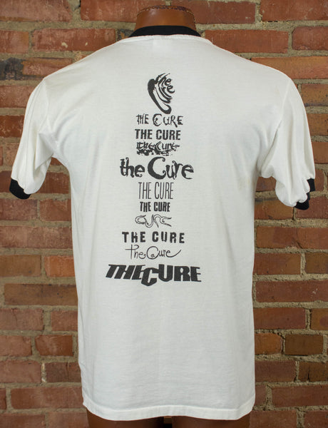 Vintage The Cure Concert T Shirt 90s Logos White and Black Ringer