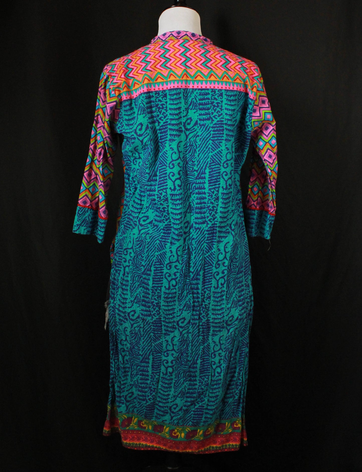 Women's Vintage Multicolored Hippie Cotton Kaftan Tunic - Small/Medium