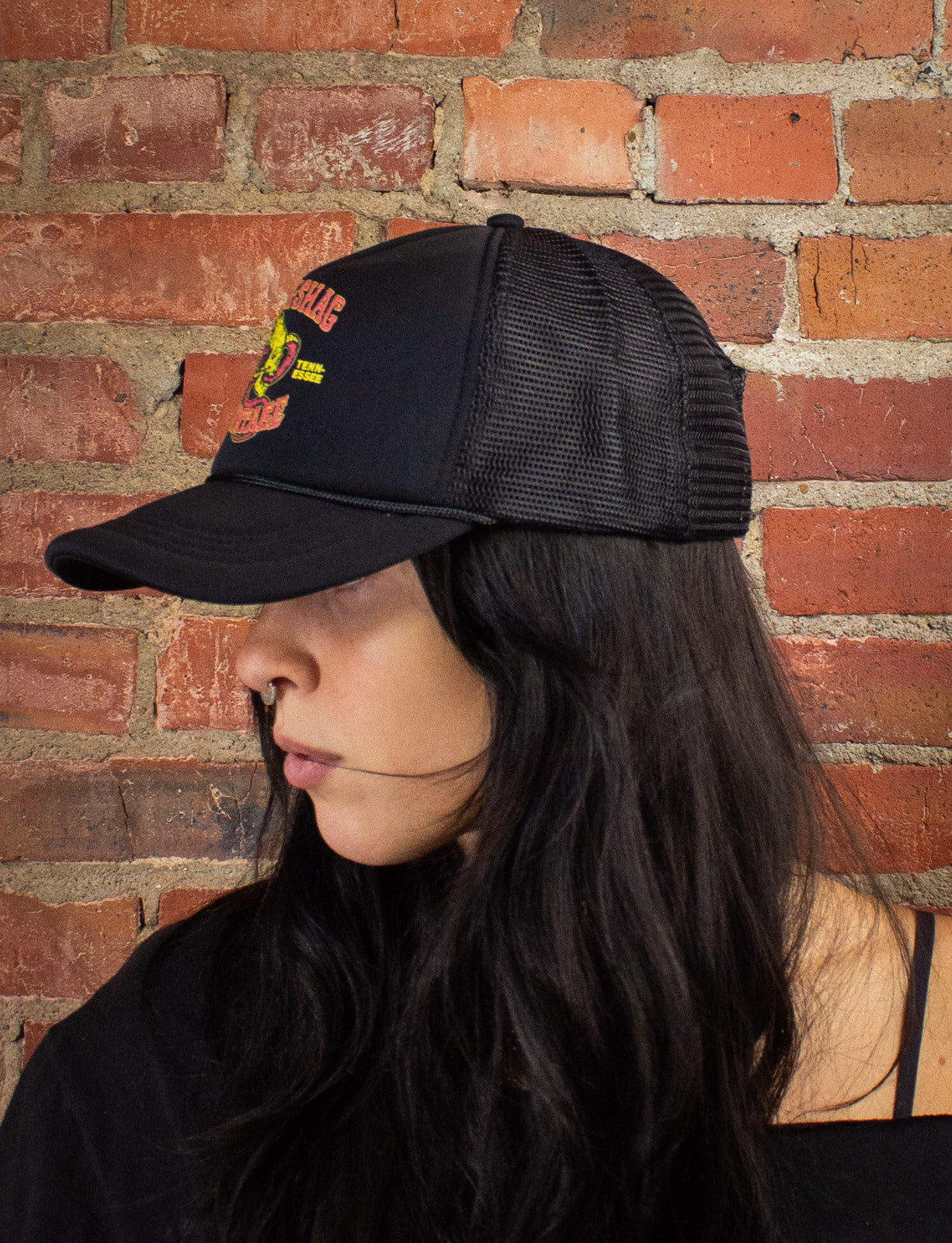 Black Shag Vintage Winged Skull + Snake Trucker Hat