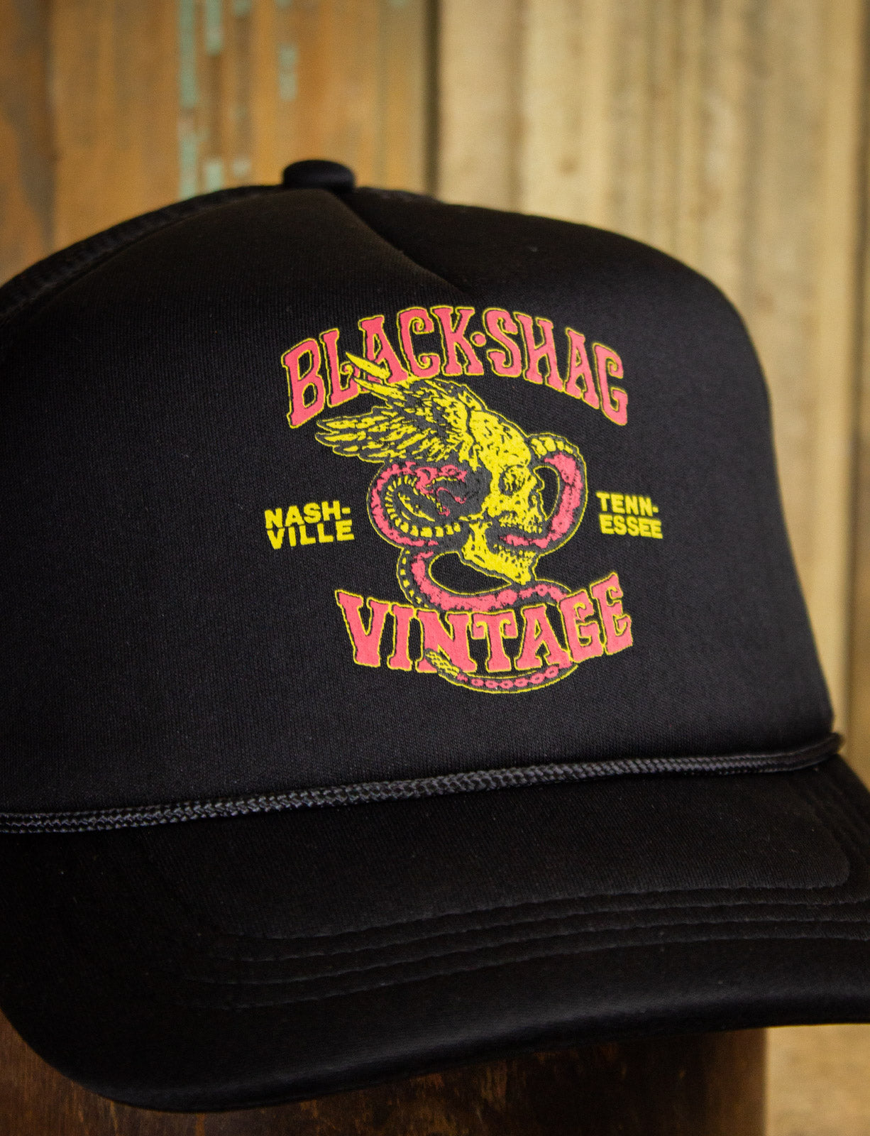 Black Shag Vintage Winged Skull + Snake Trucker Hat