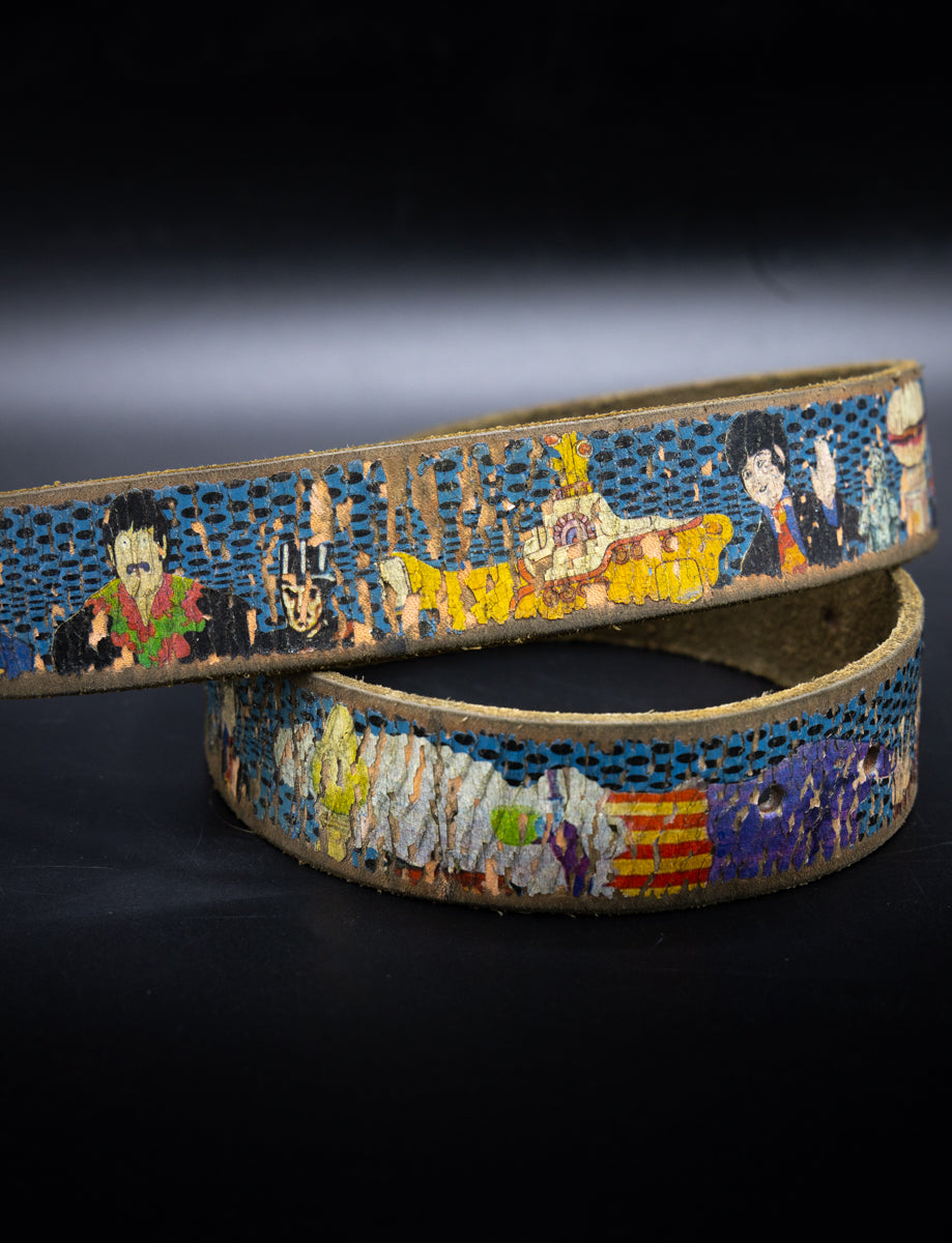 Custom Beatles Yellow Submarine Leather Belt Size 33.5