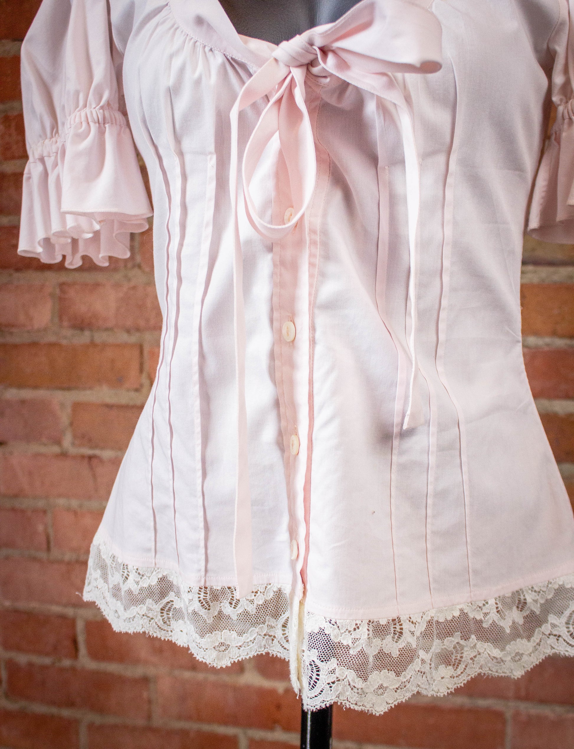Dolce & Gabbana Bow and Lace Pink Blouse Small