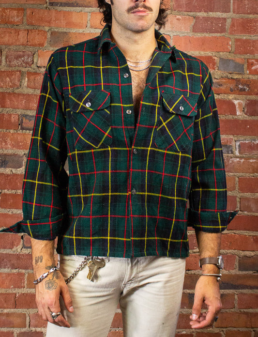 Vintage Green, Yellow, and Red Plaid Flannel Shirt Large