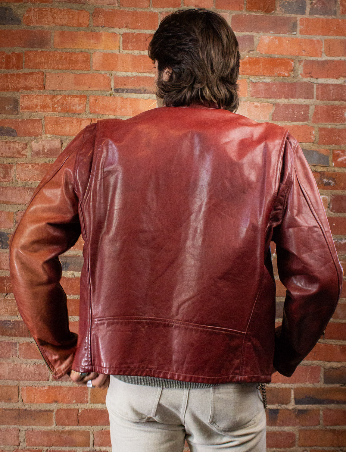 Vintage Rusty Red Cafe Racer Leather Jacket Large