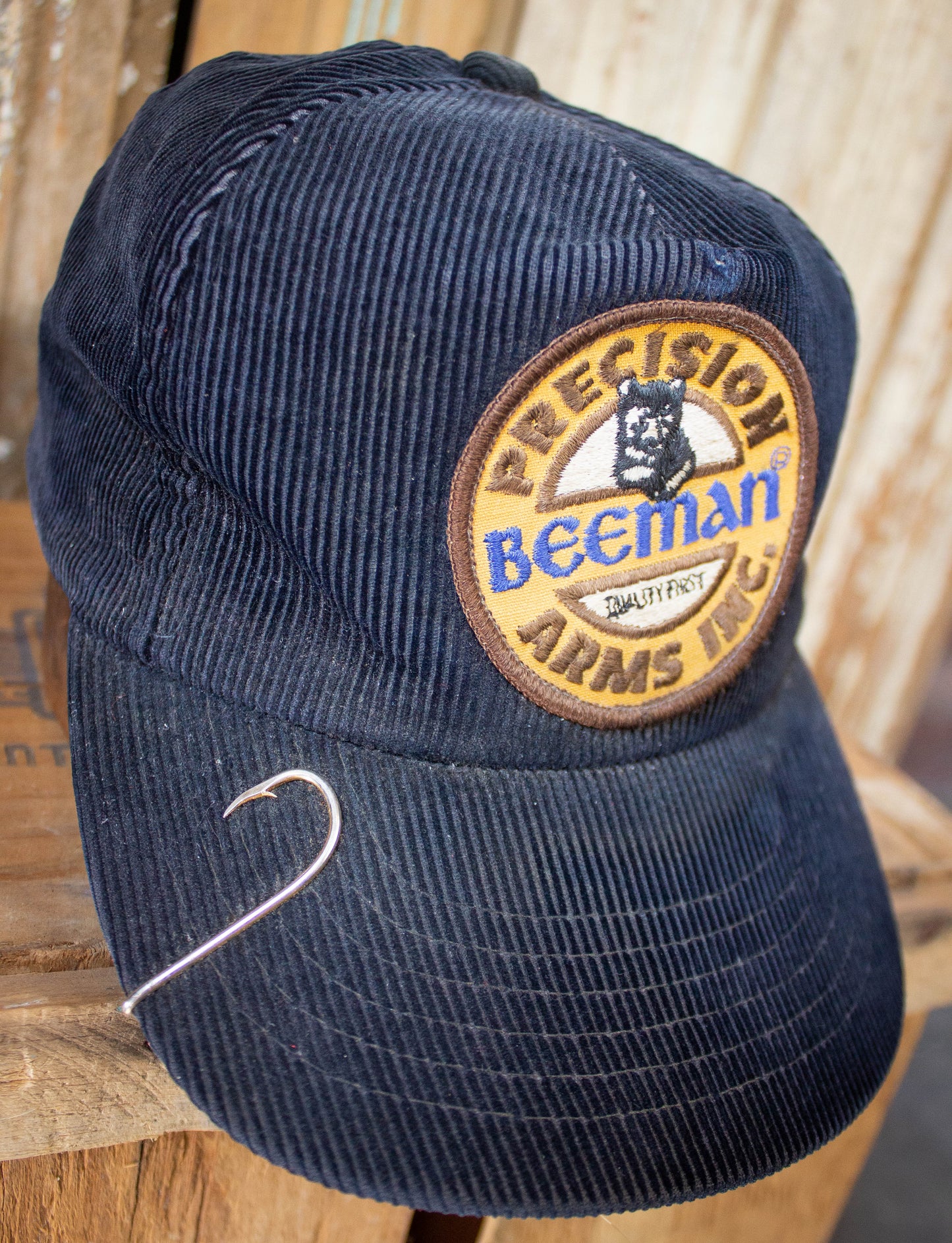 Vintage 80s Beeman Precision Arms Black Corduroy Hat