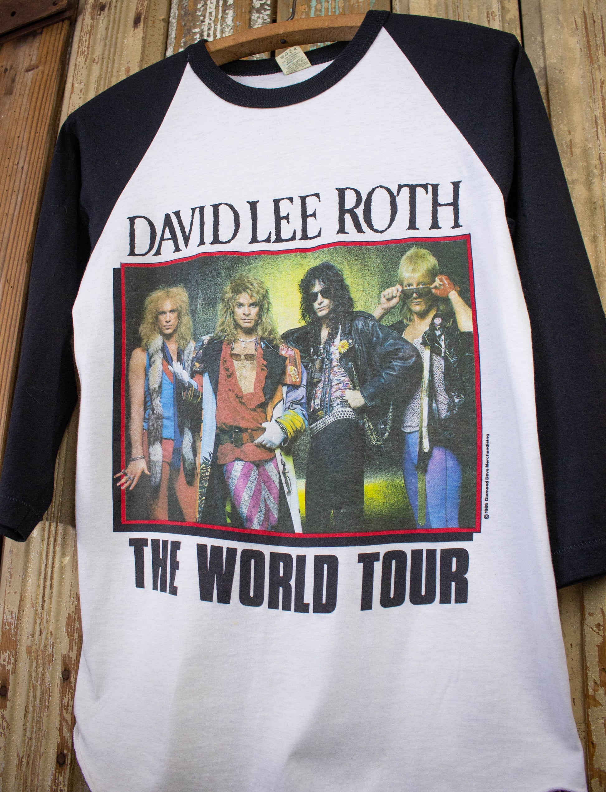Vintage David Lee Roth The World Tour Raglan Concert T Shirt 1986 White/Black Small