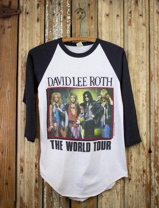 Vintage David Lee Roth The World Tour Raglan Concert T Shirt 1986 White/Black Small