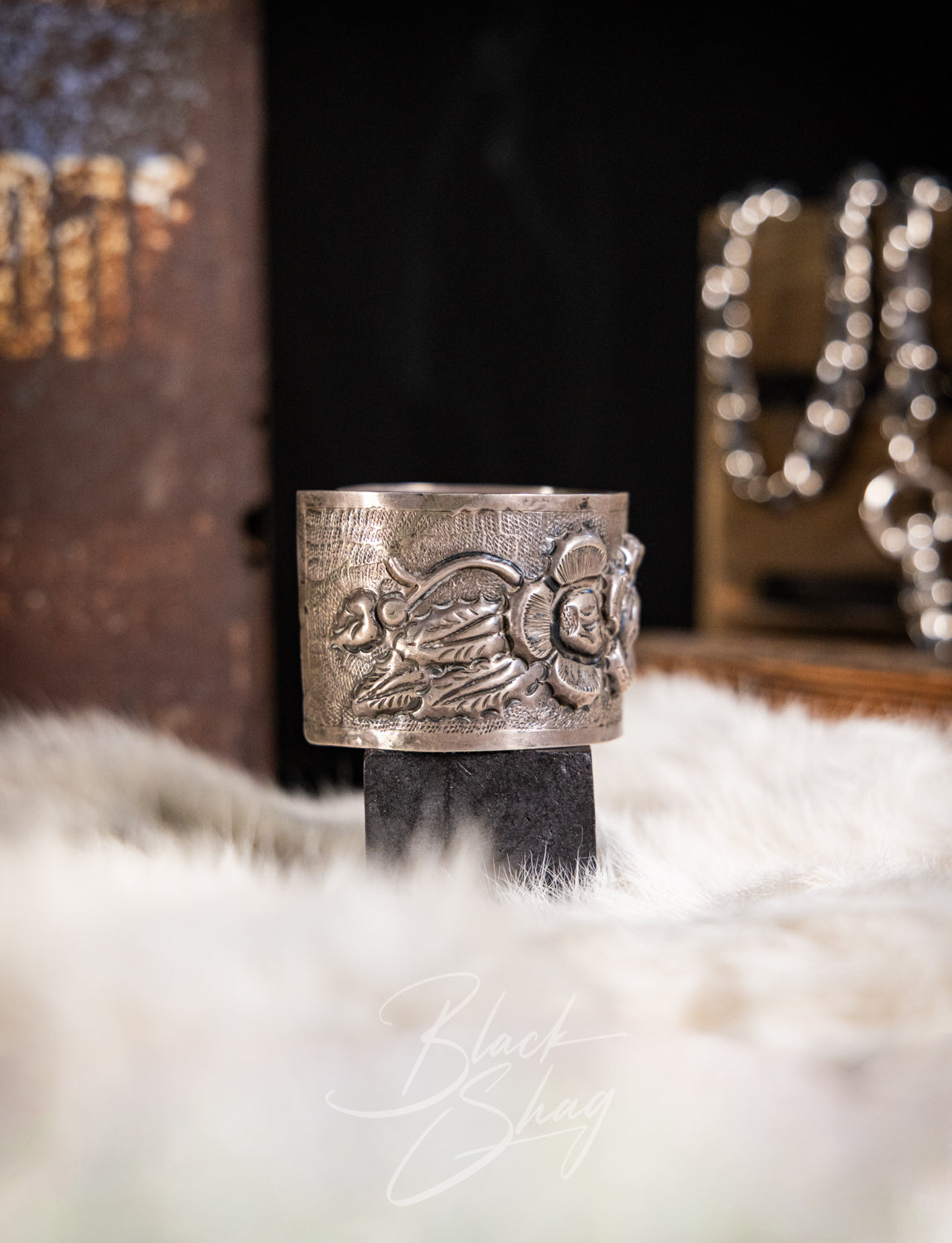 Vintage 20s Silver Floral Cuff 