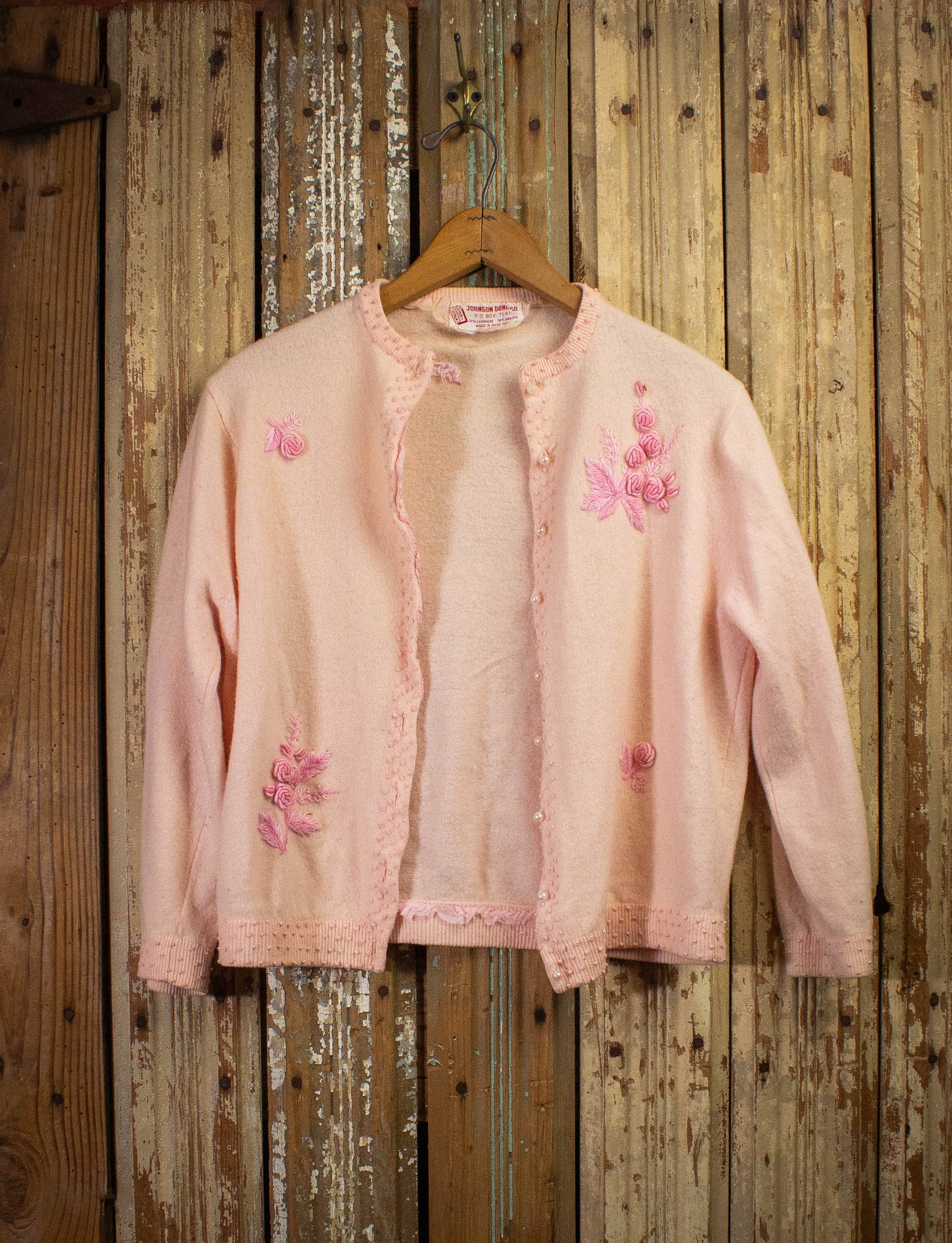 Vintage 40s Pink Rose Cardigan Small