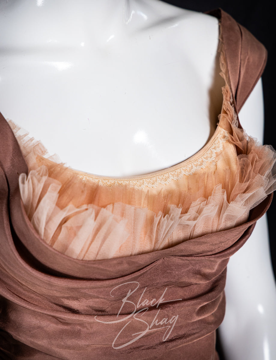 Vintage 1950s Ceil Chapman Cocktail Dress Dusty Rose Taffeta XS