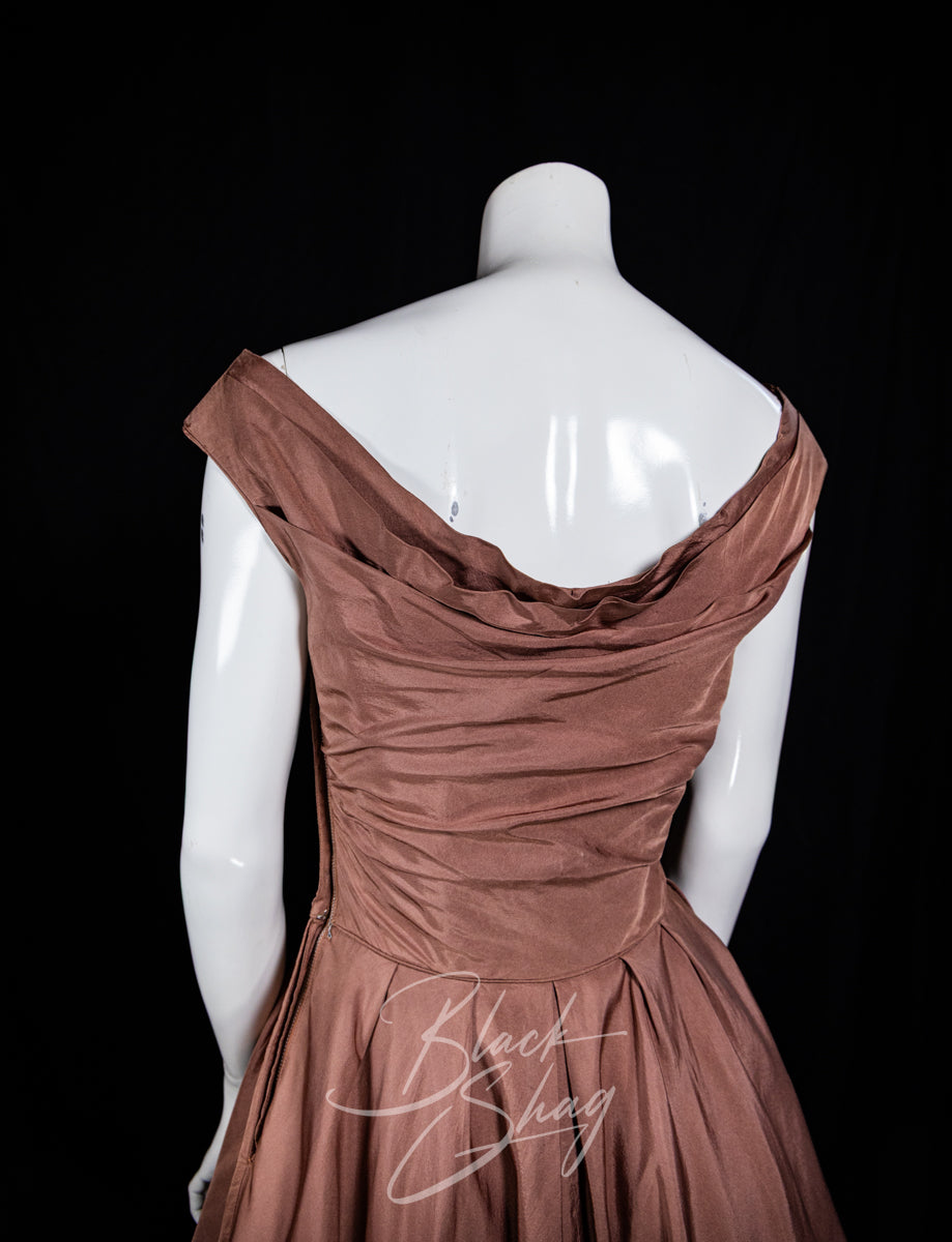 Vintage 1950s Ceil Chapman Cocktail Dress Dusty Rose Taffeta XS