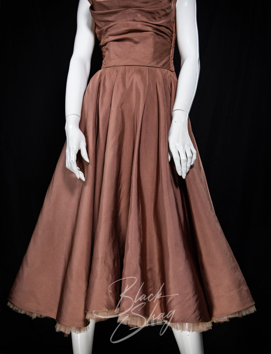 Vintage 1950s Ceil Chapman Cocktail Dress Dusty Rose Taffeta XS