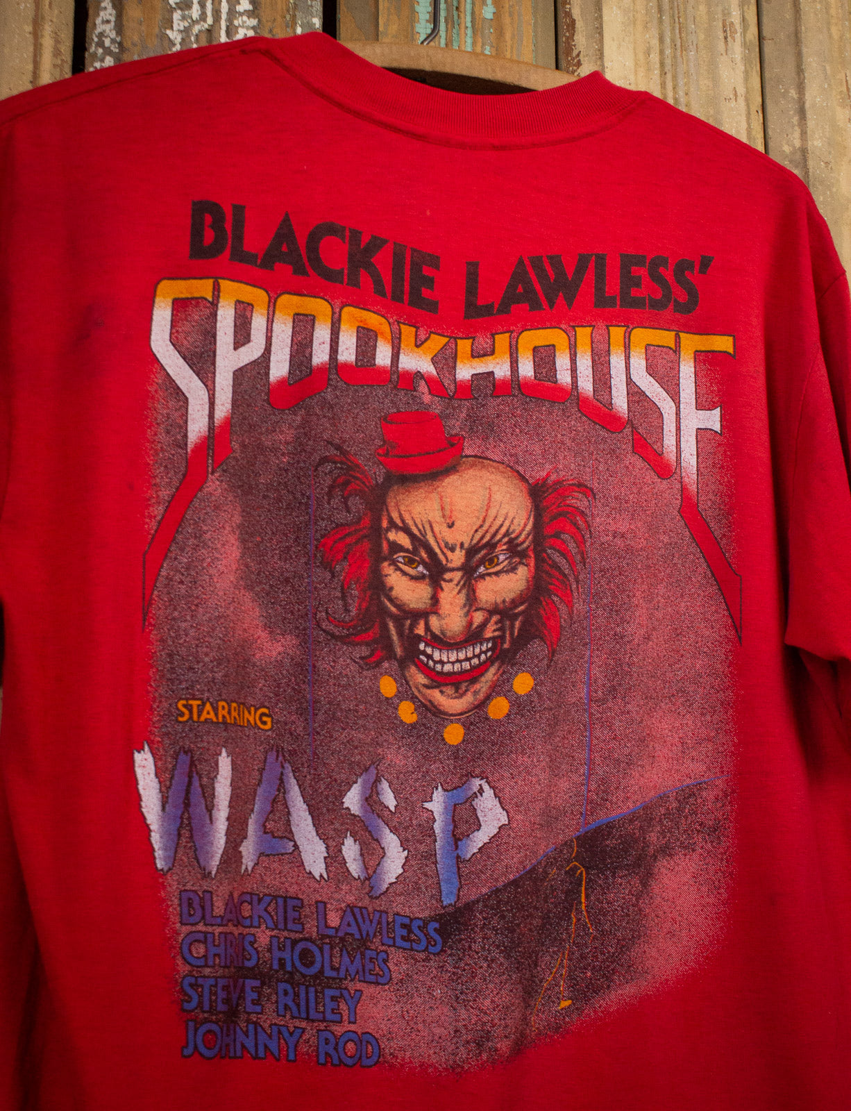Vintage W.A.S.P Blackie Lawless Spookhouse Concert T Shirt 1987 Red XL