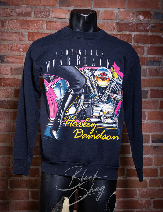 Vintage 1989 Harley Davidson Good Girls Wear Black Sweatshirt Large