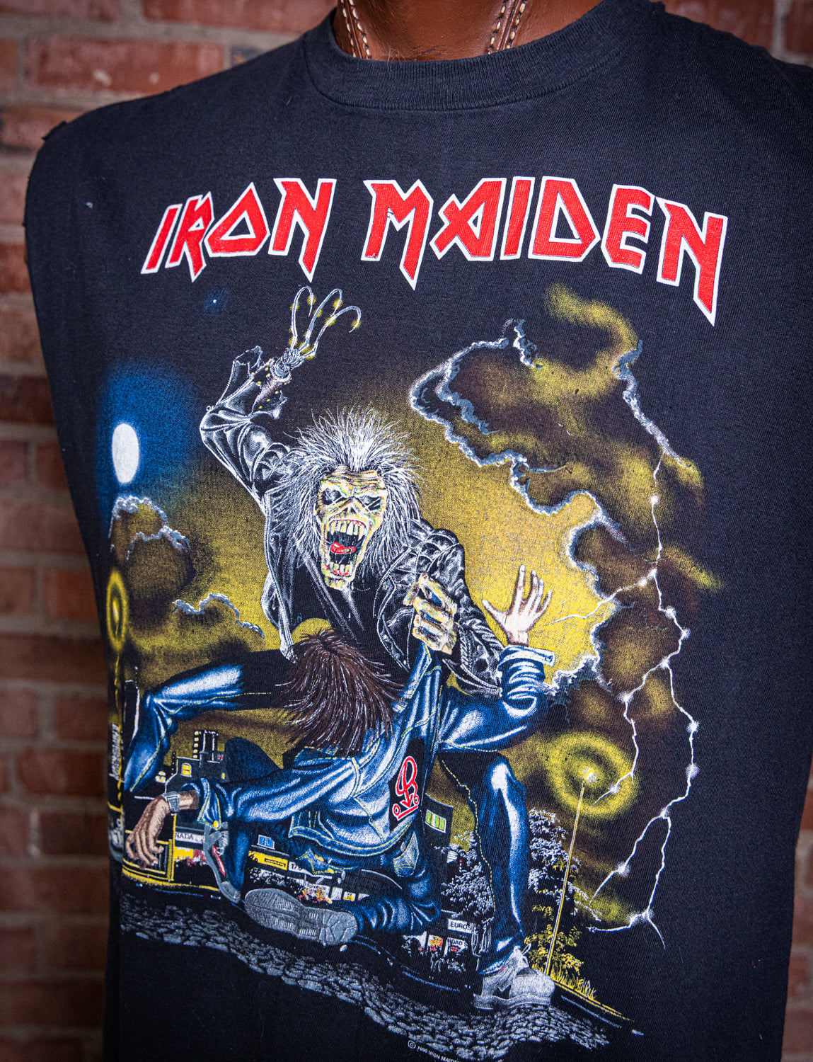 Vintage 1990 Iron Maiden No Prayer On The Road Cut Off Concert T Shirt XL
