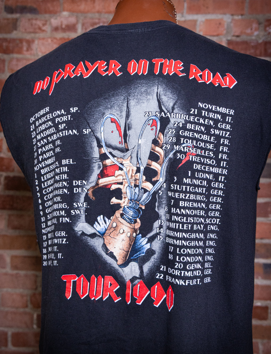 Vintage 1990 Iron Maiden No Prayer On The Road Cut Off Concert T Shirt XL