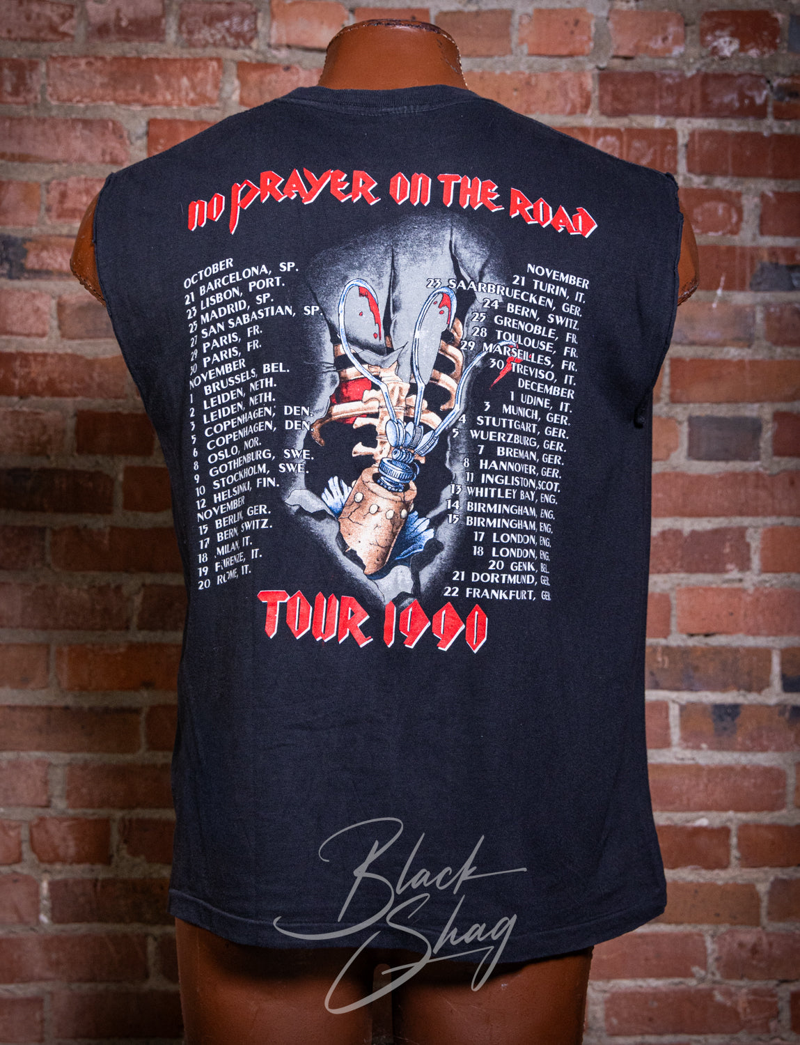 Vintage 1990 Iron Maiden No Prayer On The Road Cut Off Concert T Shirt XL