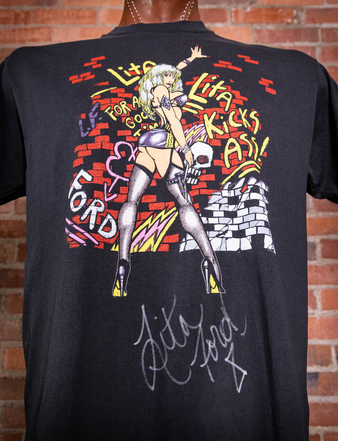 Vintage 1990 Lita Ford Kickin' Ass Signed Concert T Shirt XL