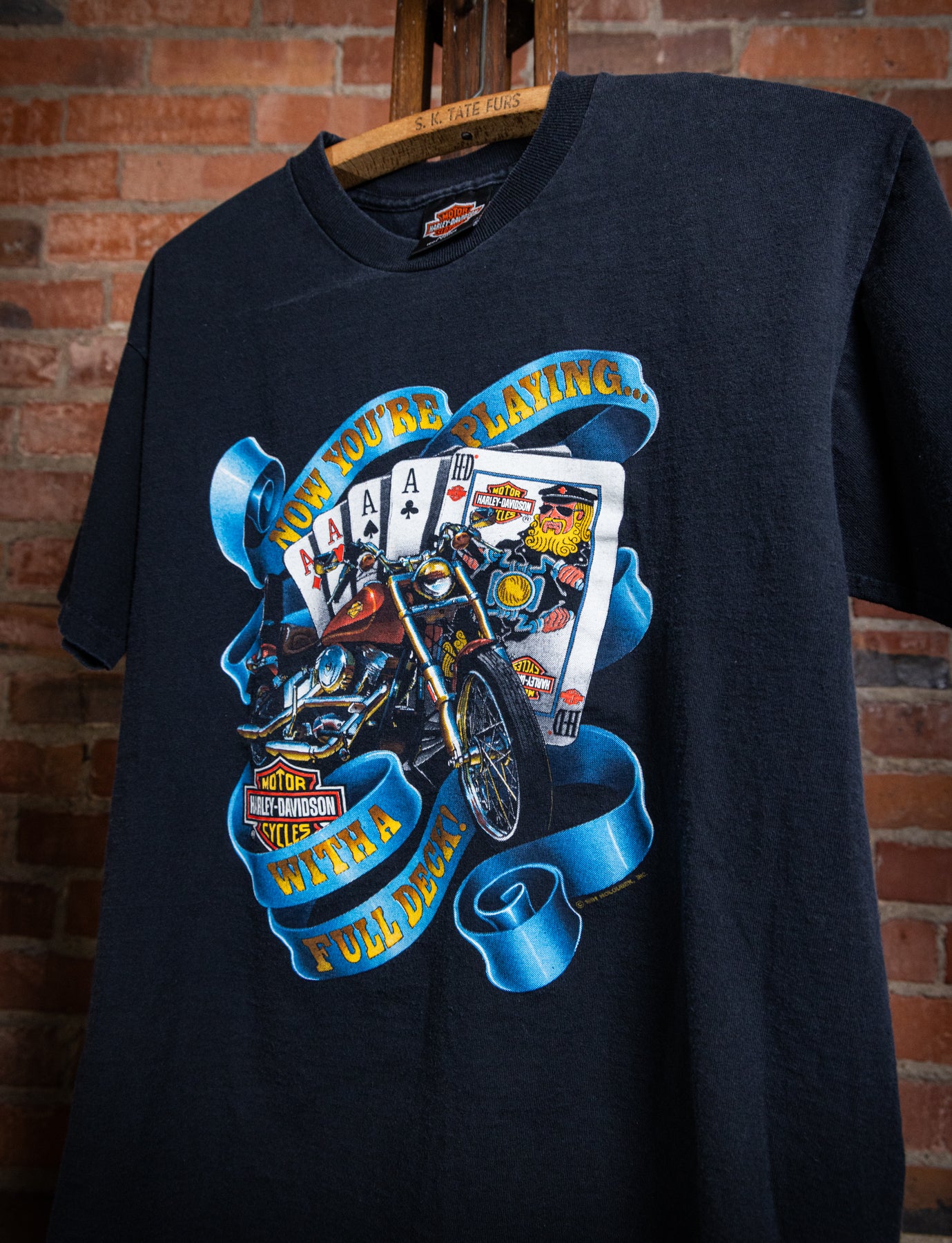Vintage 1991 Harley Davidson Full Deck Graphic T Shirt Medium