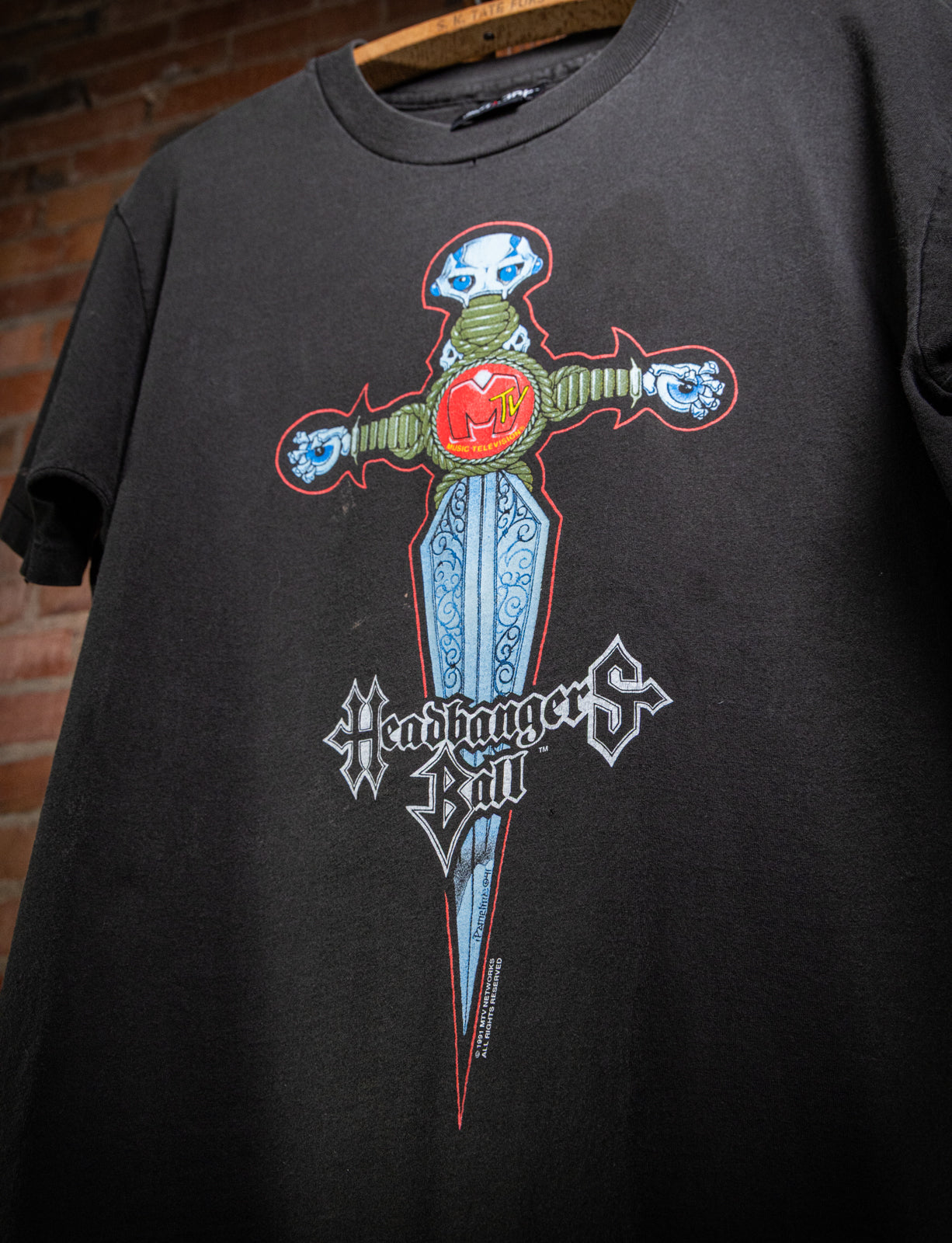 Vintage 1991 MTV Headbangers Ball Dagger Graphic T Shirt Large