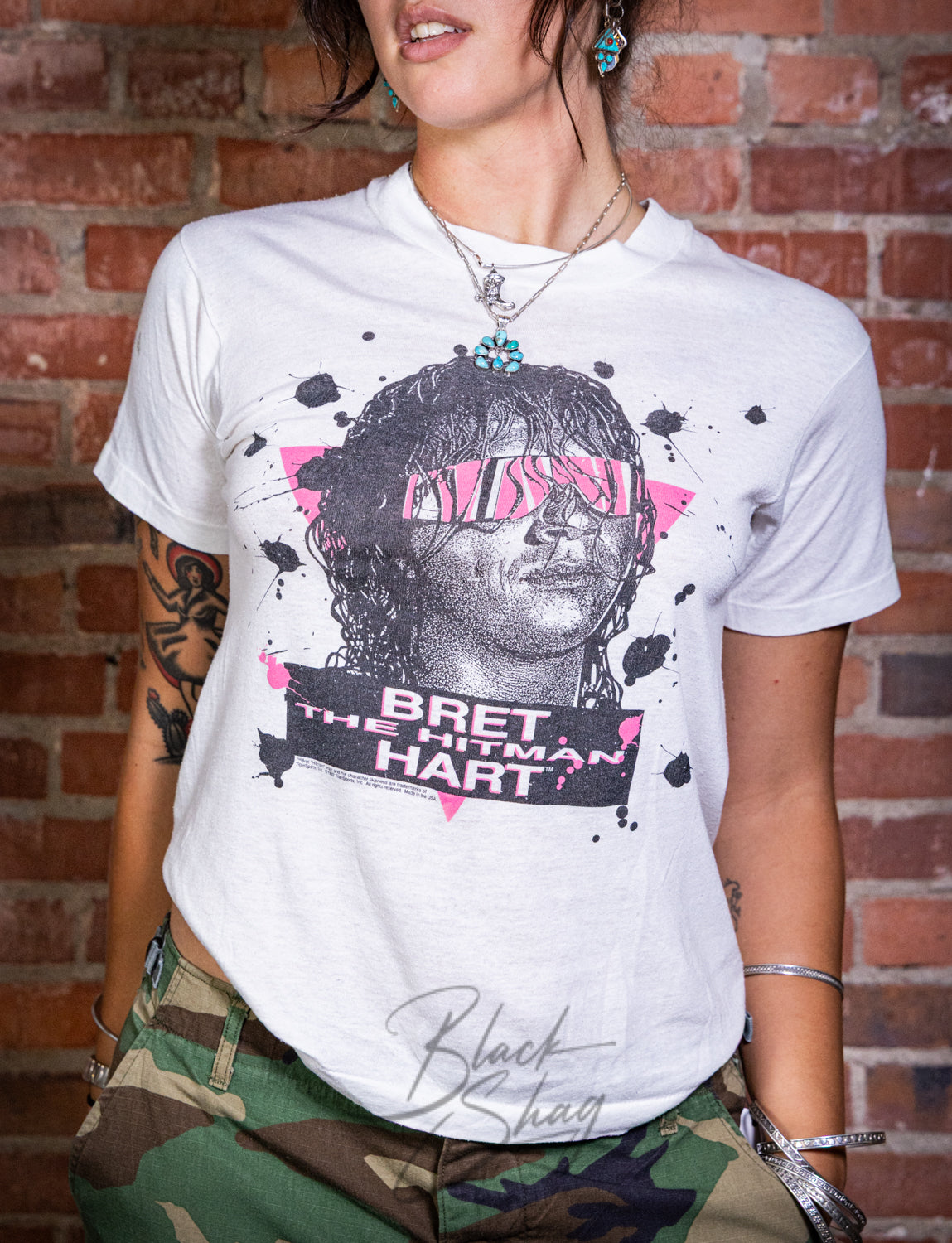 Vintage 1992 WWF Bret The Hitman Hart Wrestling Graphic T Shirt Small