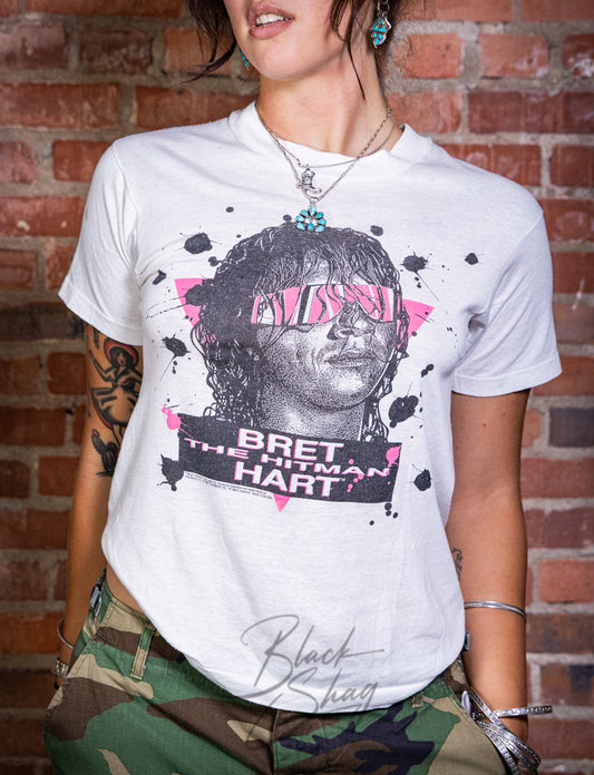 Vintage 1992 WWF Bret The Hitman Hart Wrestling Graphic T Shirt Small