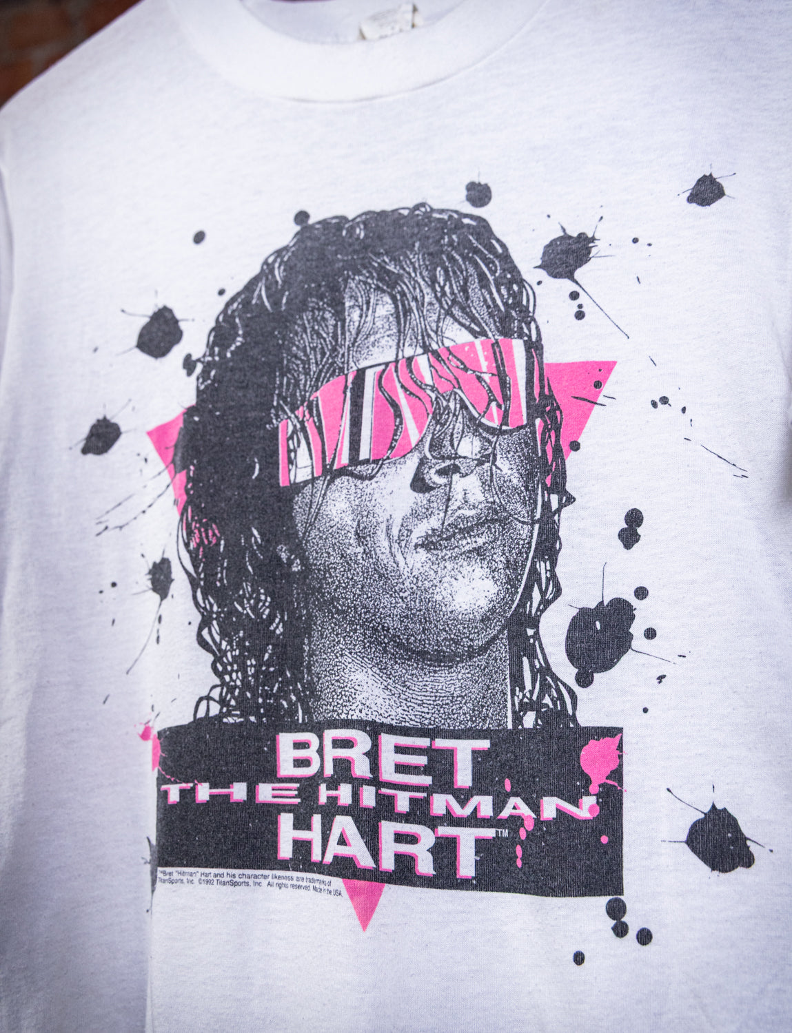 Vintage 1992 WWF Bret The Hitman Hart Wrestling Graphic T Shirt Small