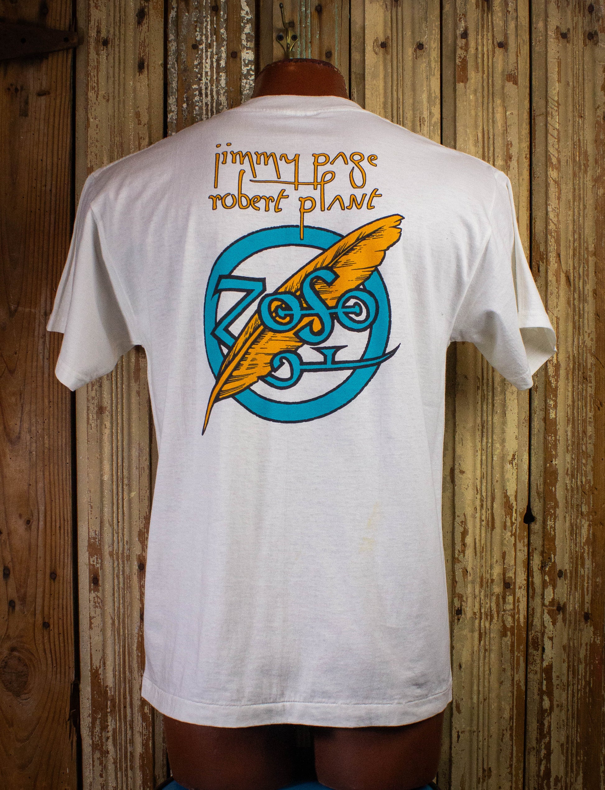 Vintage 1995 Jimmy Page and Robert Plant World Tour Concert T White Large