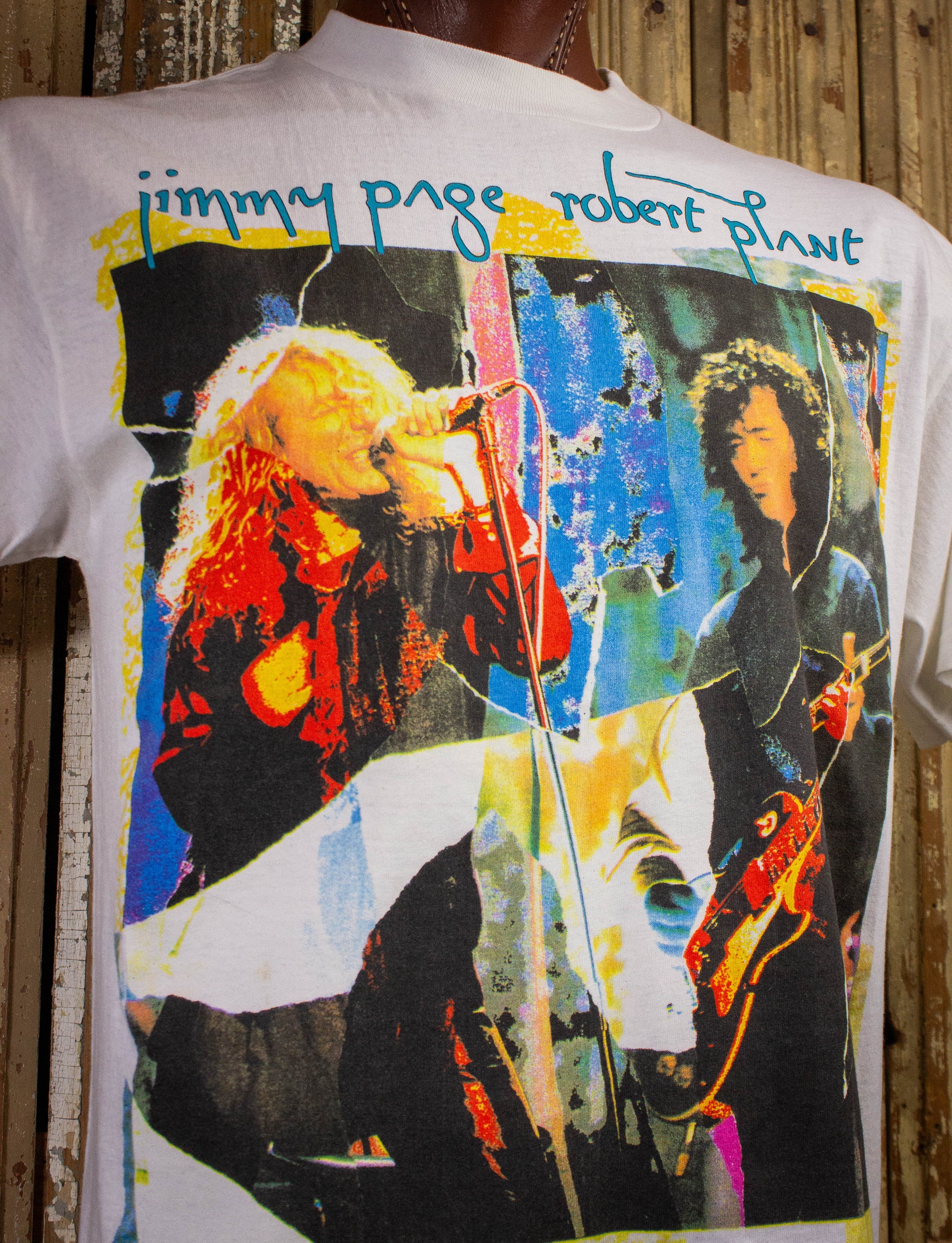 Vintage 1995 Jimmy Page and Robert Plant World Tour Concert T White Large\