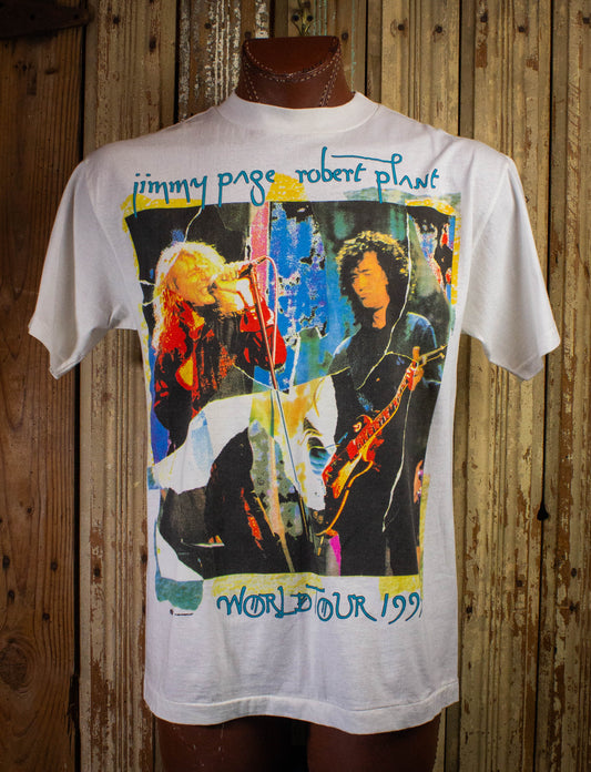 Vintage 1995 Jimmy Page and Robert Plant World Tour Concert T White Large