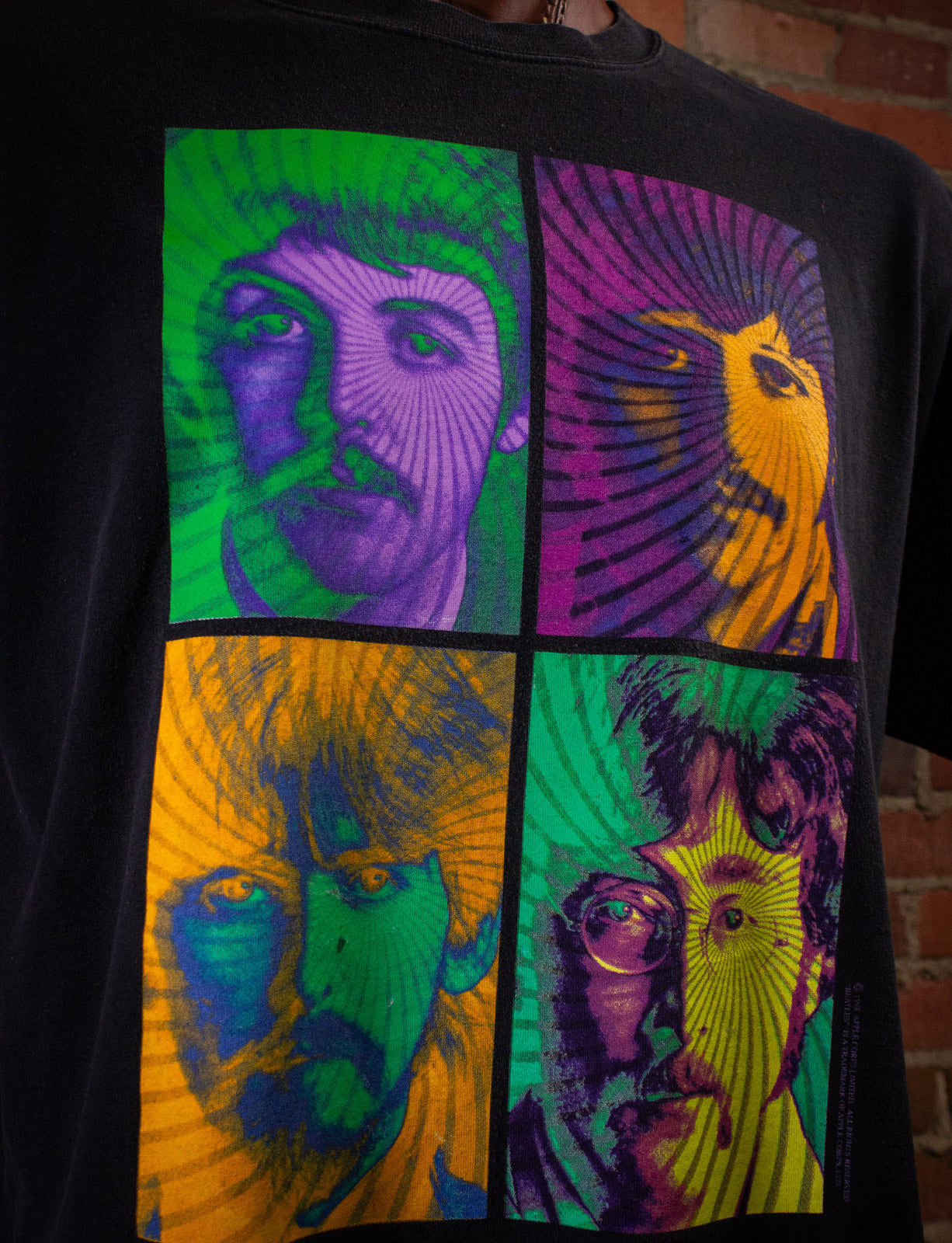 Vintage Beatles Neon Psychedelic Graphic T Shirt 1998 Black XL