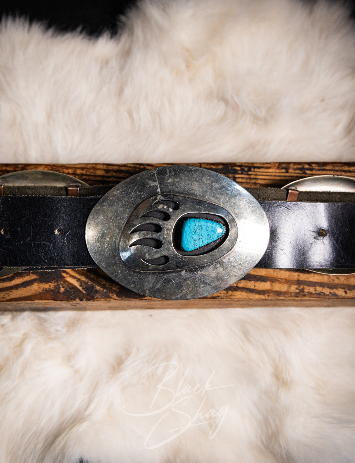 70s Turquoise Bear Paw Concho Belt 32-36W