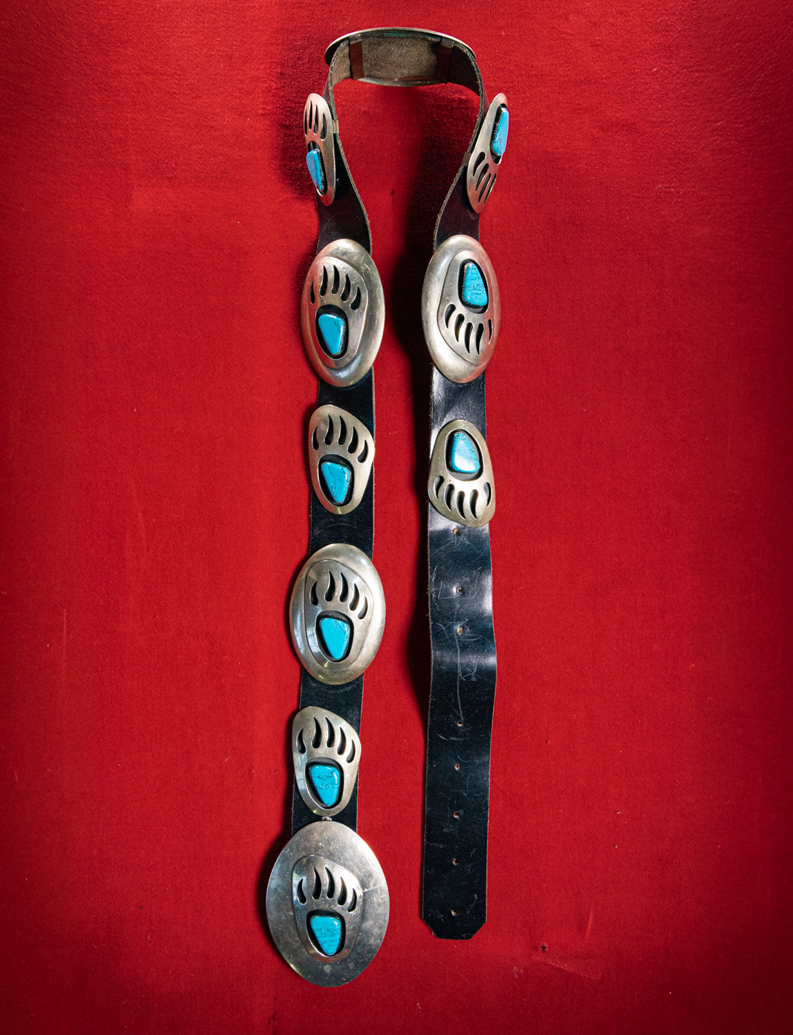 70s Turquoise Bear Paw Concho Belt 32-36W