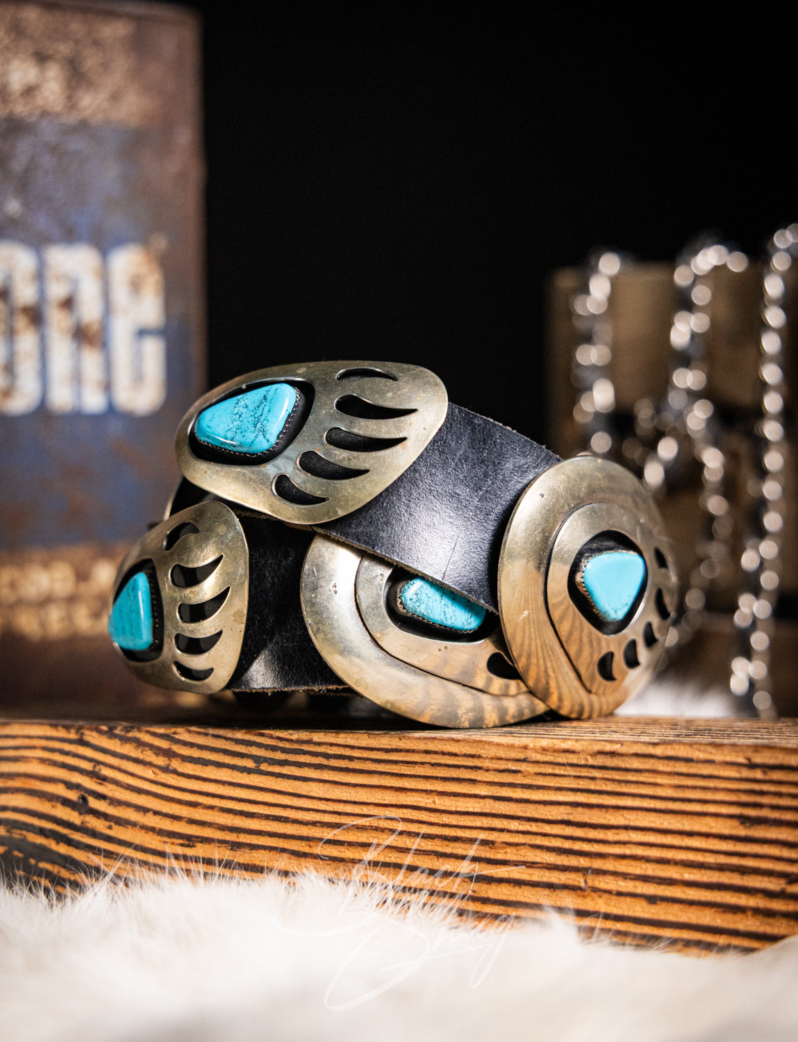70s Turquoise Bear Paw Concho Belt 32-36W